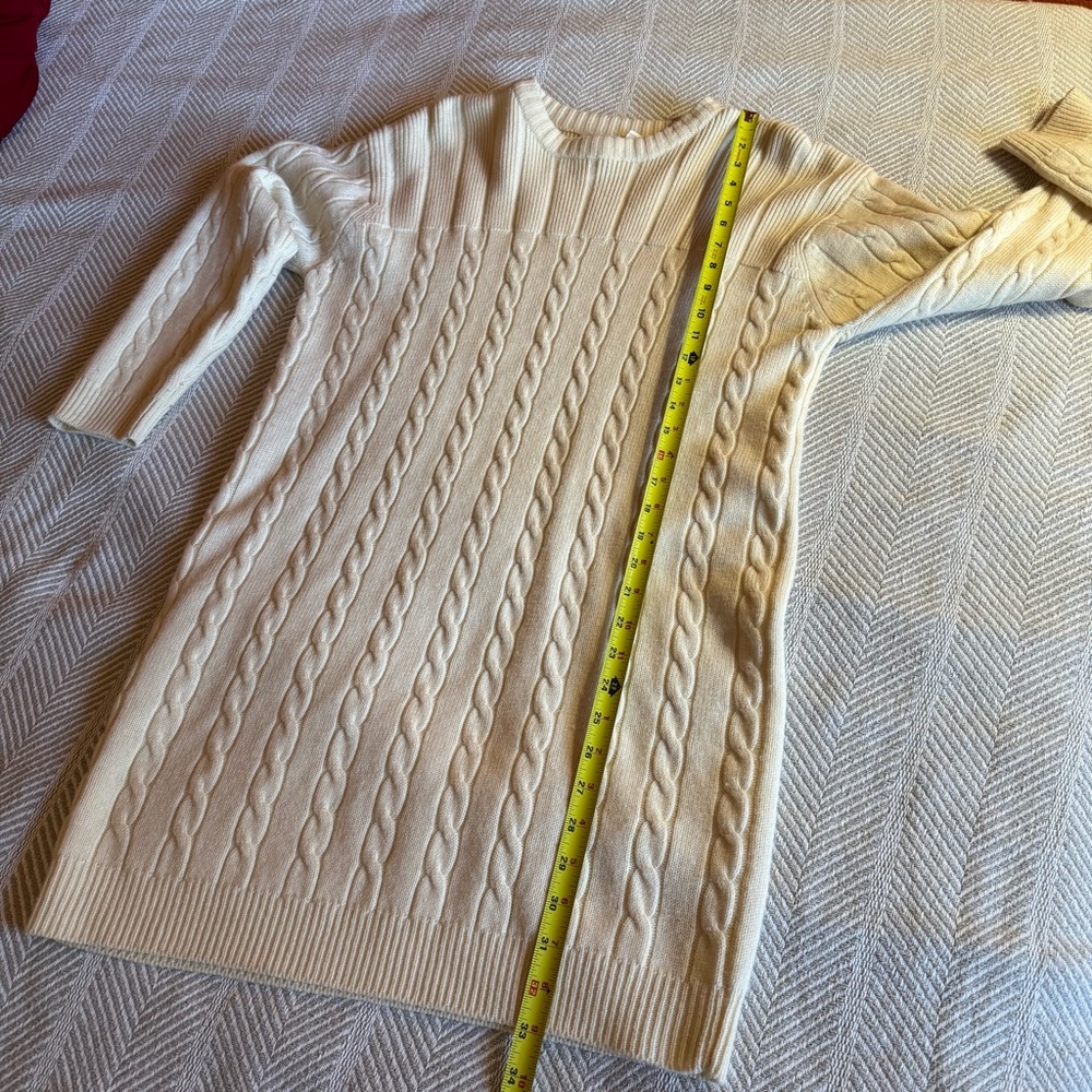 Women's Vintage Andrea Jovine Wool Cableknit Sweater‎ Dress, Ivory, Size L - Picture 7 of 8